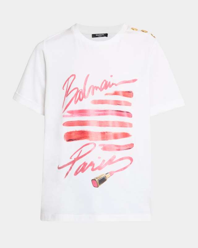 3-Button Balmain Lipstick Print T-Shirt